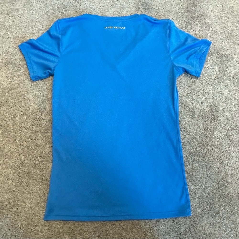 Under Armour Heat Gear blue short sleeve V-neck T-shirt Semi-Fitted top Sz S/M - Picture 2 of 7